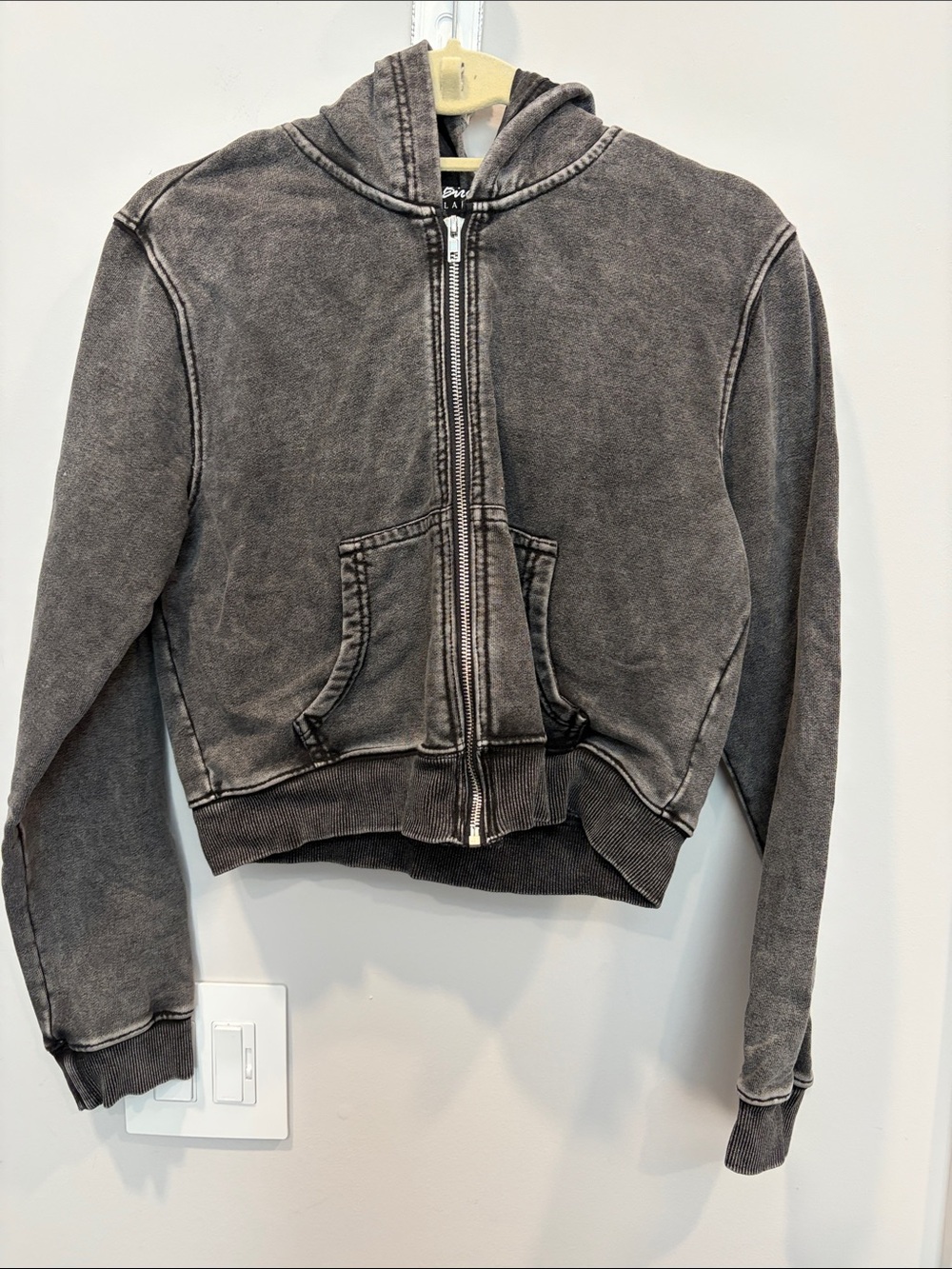 white birch Distressed Gray Zip Hoodie